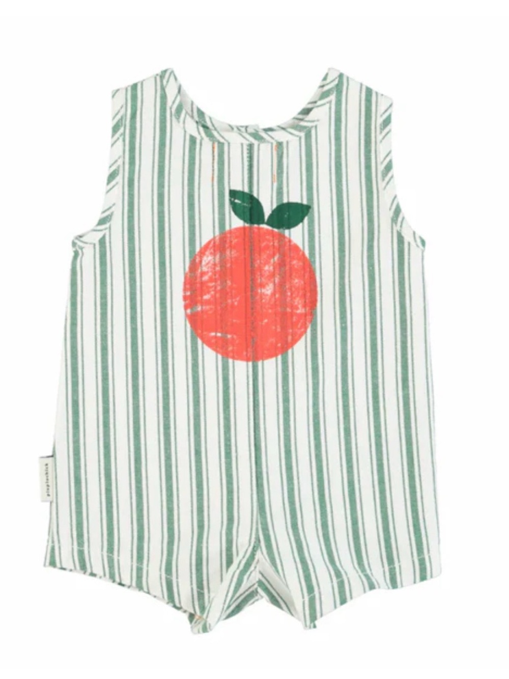 Green & White Striped Kids One-Piece Romper with Orange Graphic